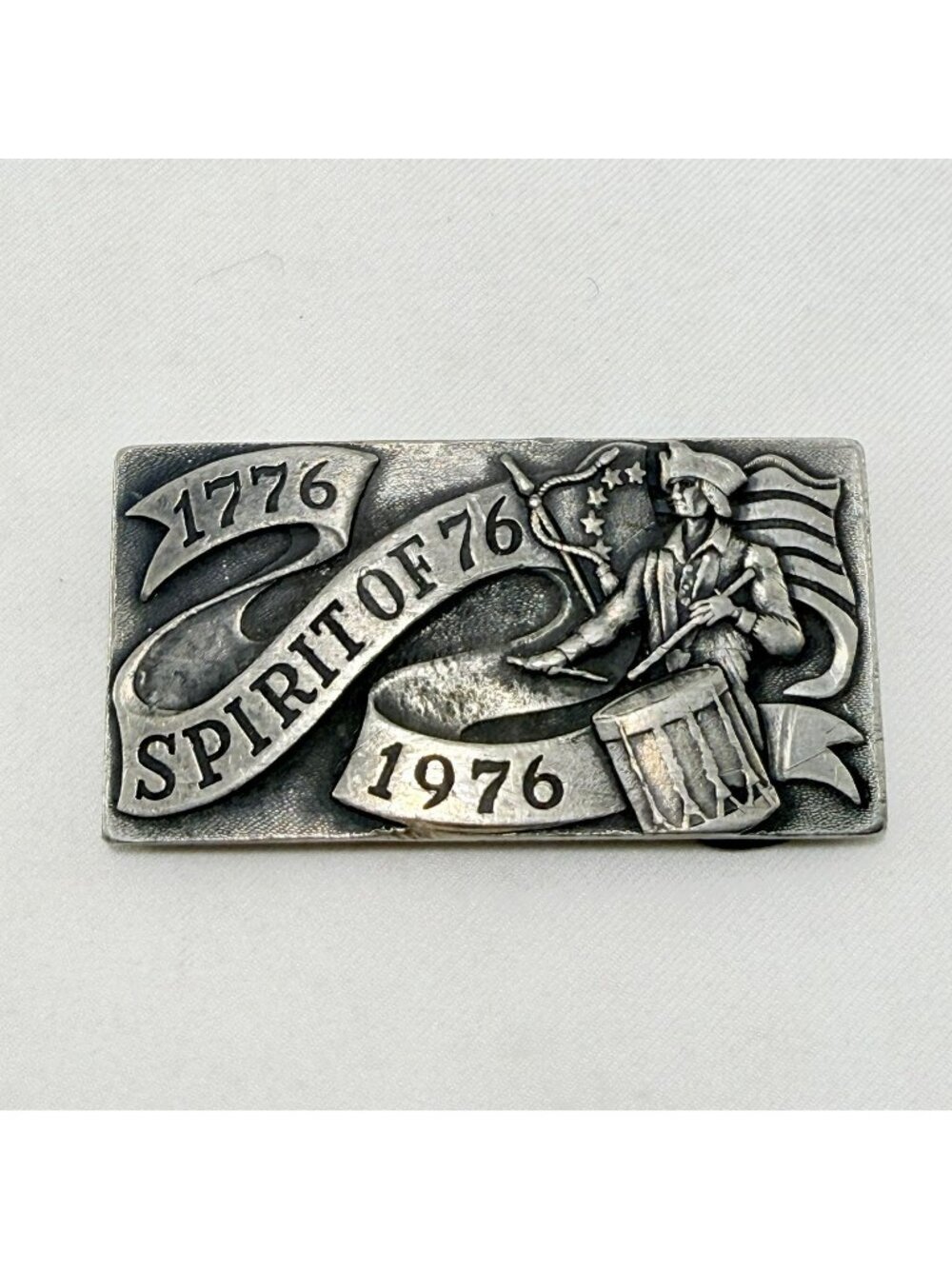 Vintage Bicentennial Spirit of 76 1976 Belt Buckle Pewter Silver Keepsake USA US